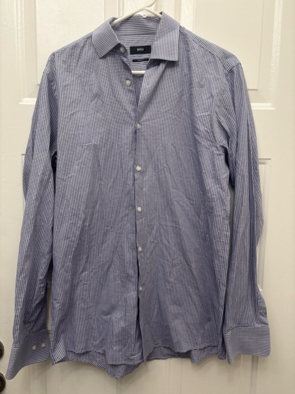 BOSS Men’s Blue Micro-Check Dress Shirt